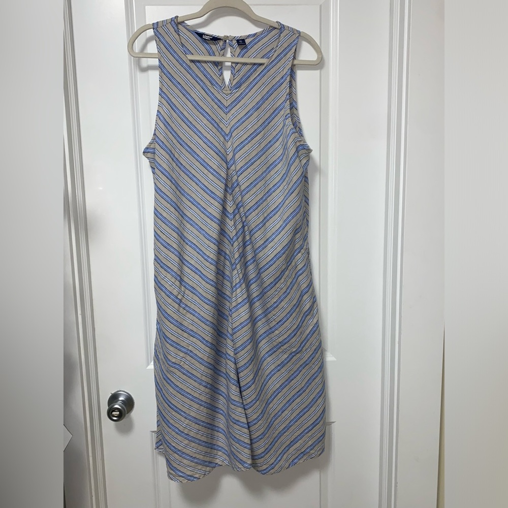 Lands End Linen Swing Dress Size 18 XL Chevron Pockets Sleeveless